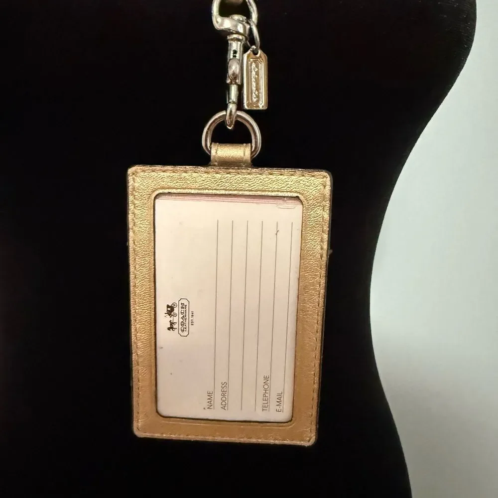 Coach Vintage gold tone Monogram Lanyard ID Holder w original Coach Info card!